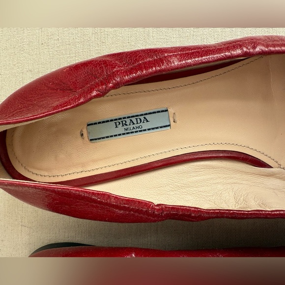 Prada Calzature Donna Red Patent Leather Tassel Ballet Flats Women Size 12 - Picture 4 of 15
